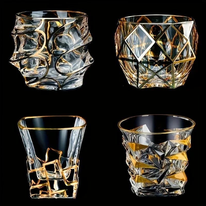 Whiskey Glass Tumbler Golden Line Wine Whisky Glasses Golden Painted Crystal Barware Multi-Functional Beer Cocktail Cup