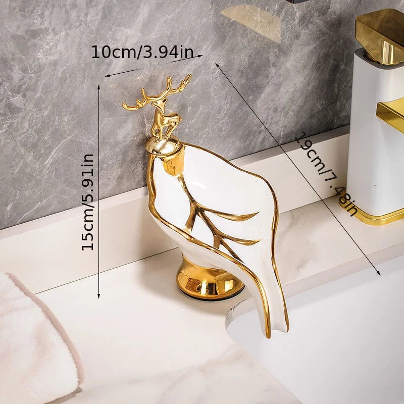 Self-draining Soap Dish Leaf Shaped Soap Box With Deer Decoration Soap Holder For Bathroom Kitchen Home Bathroom Decor