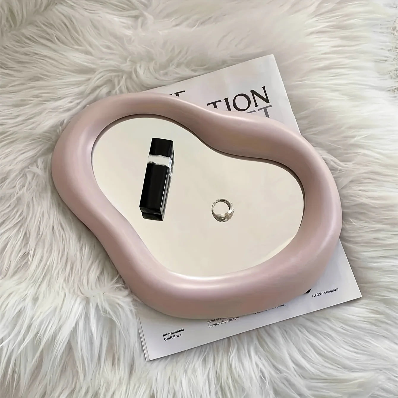 Ceramic Irregular Makeup Mirror, Simple Aesthetic Desktop Vanity Mirror for Bedroom Decoration