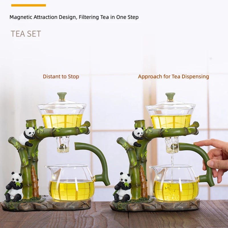 Lazy Kungfu Tea Pot Set Glass Household Magnetic Suction Teapot Living Room Tea Making Artifact Gaiwan Pu Erh Kettle