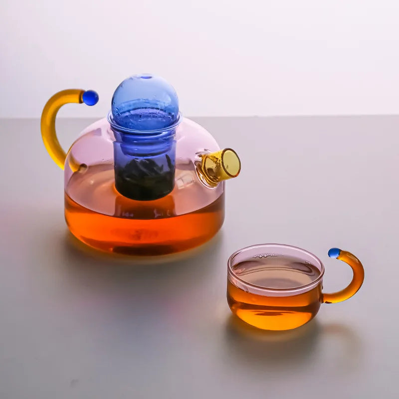 Creative Colorful Heat Resistant Glass Teapot with Tea Strainer for Electric Stove Tea Brewing