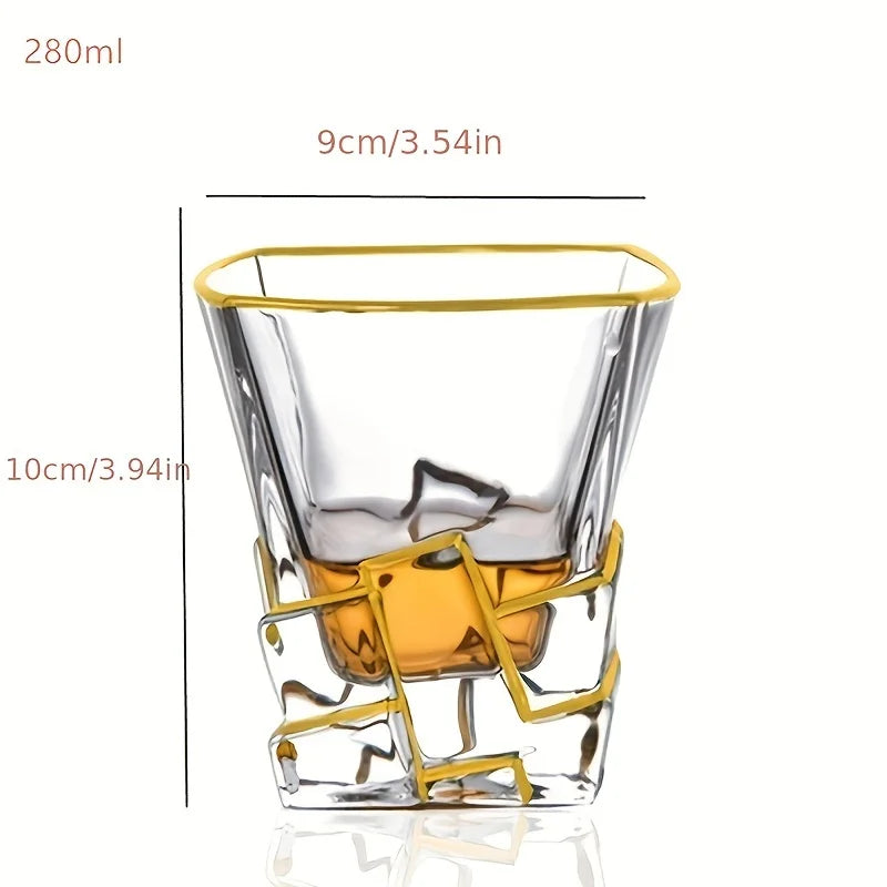 Whiskey Glass Tumbler Golden Line Wine Whisky Glasses Golden Painted Crystal Barware Multi-Functional Beer Cocktail Cup