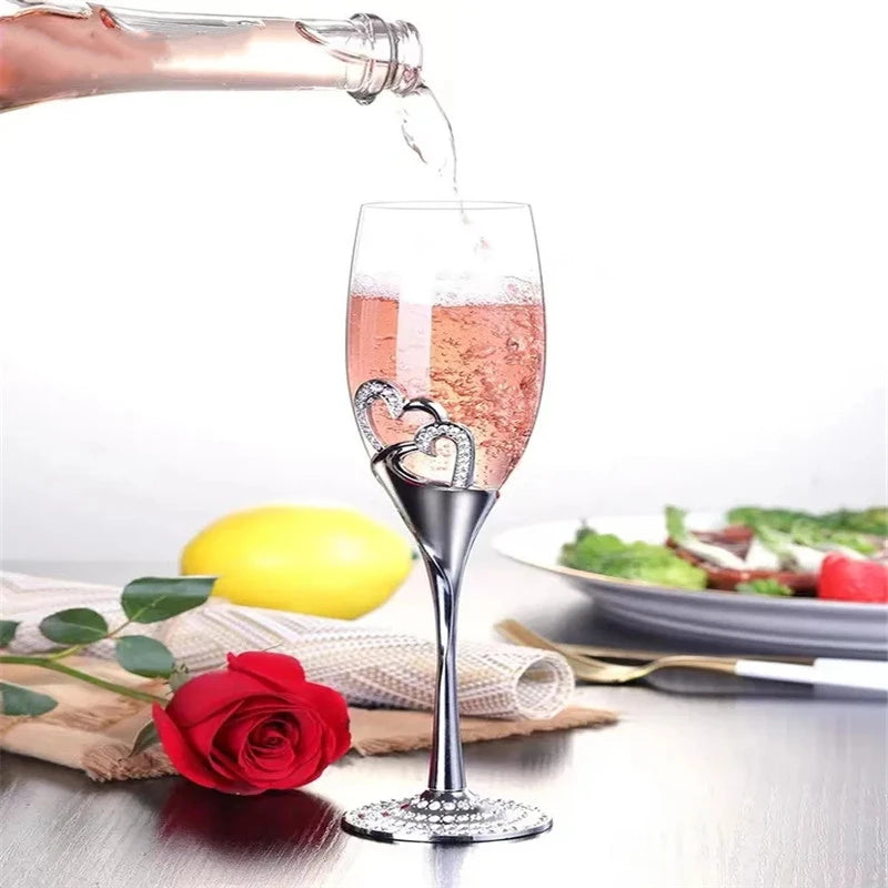 Wedding Champagne Glasses Hearts Inside Golden Toasting Flute Wine Glass Goblet Party Lover Anniversary Valentine's Day Gifts