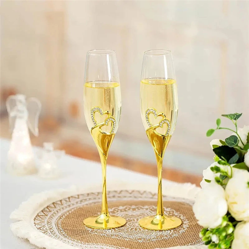 Wedding Champagne Glasses Hearts Inside Golden Toasting Flute Wine Glass Goblet Party Lover Anniversary Valentine's Day Gifts