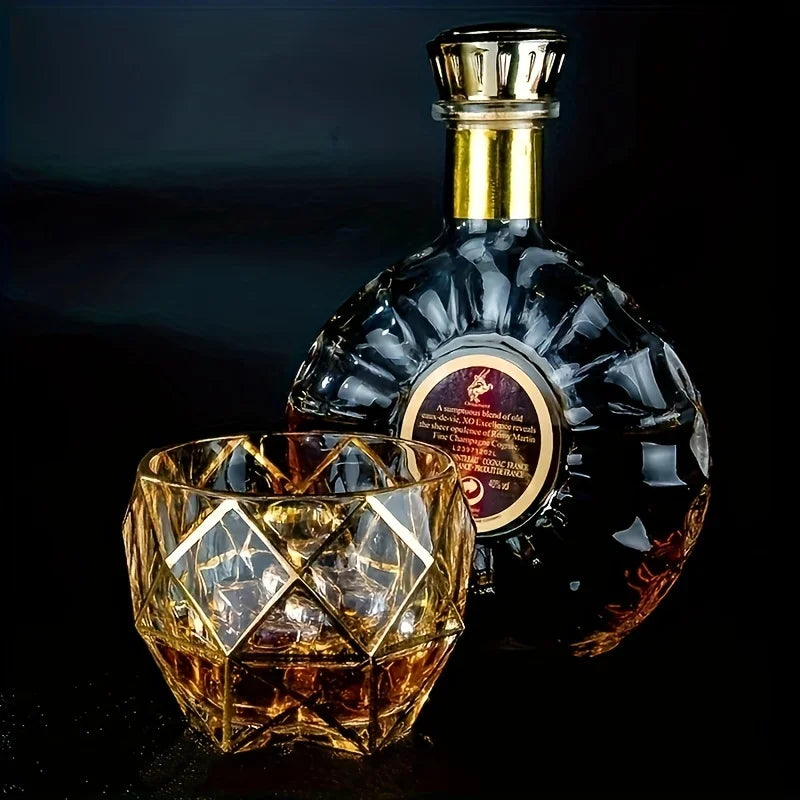 Whiskey Glass Tumbler Golden Line Wine Whisky Glasses Golden Painted Crystal Barware Multi-Functional Beer Cocktail Cup