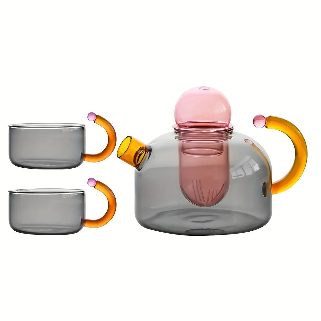 Creative Colorful Heat Resistant Glass Teapot with Tea Strainer for Electric Stove Tea Brewing