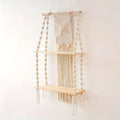 Bohemian Macramé Wall Shelf-Handmade Rope Hanging Storage with Wooden Plank,Decorative Tassels & Beads