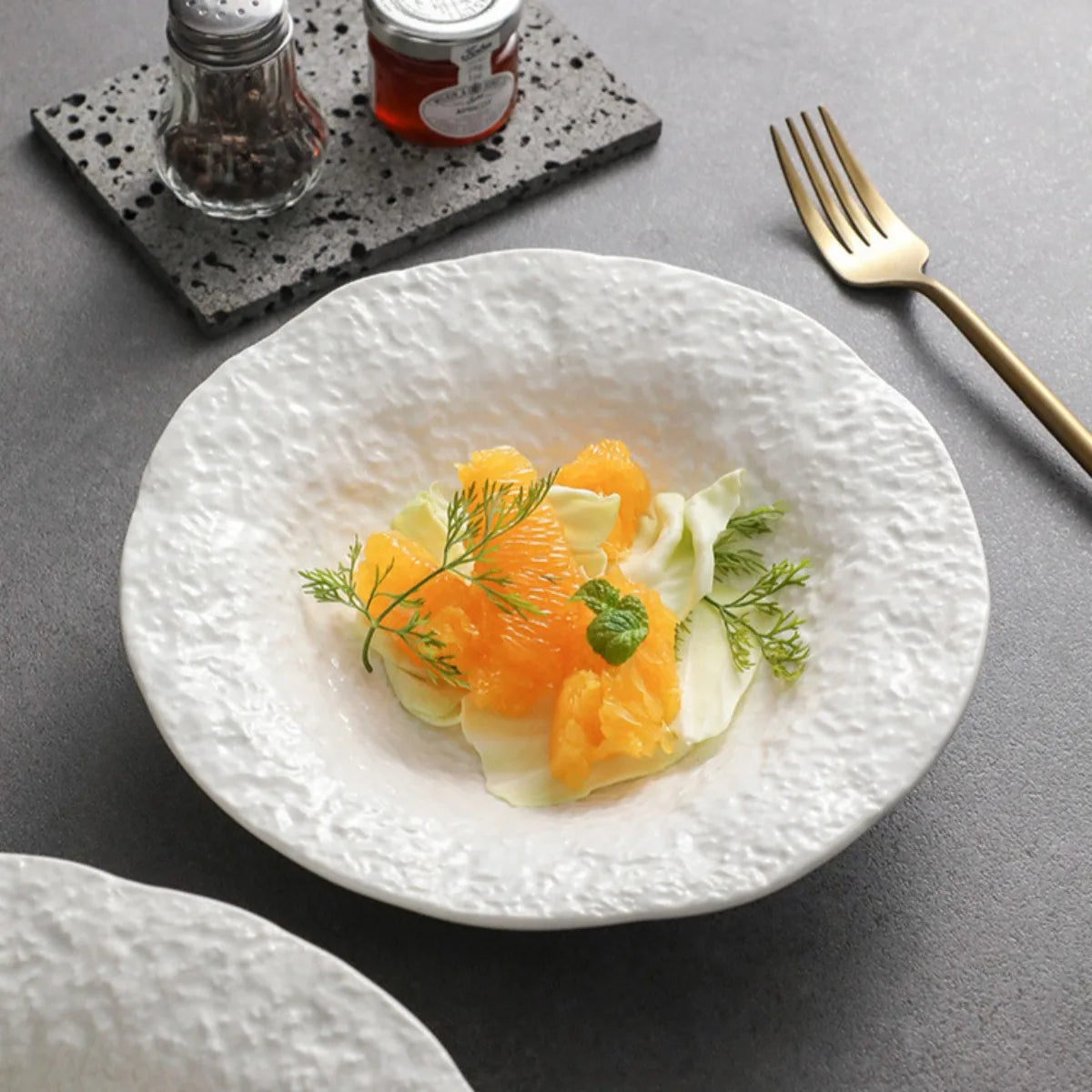 Rock Pattern Ceramic Plate Deep Dish Soup Plate Irregular Salad Bowl Western Dinnerware