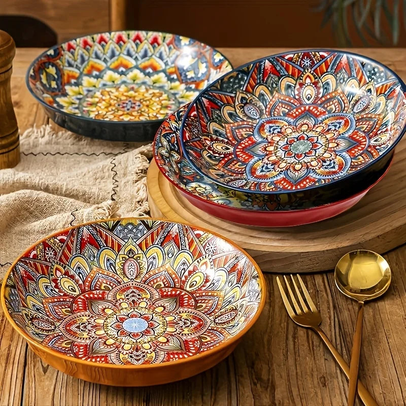 Bohemian Ceramic Plate High Value Cross Border New Home Dish Under Glaze Deep Dinner Plate