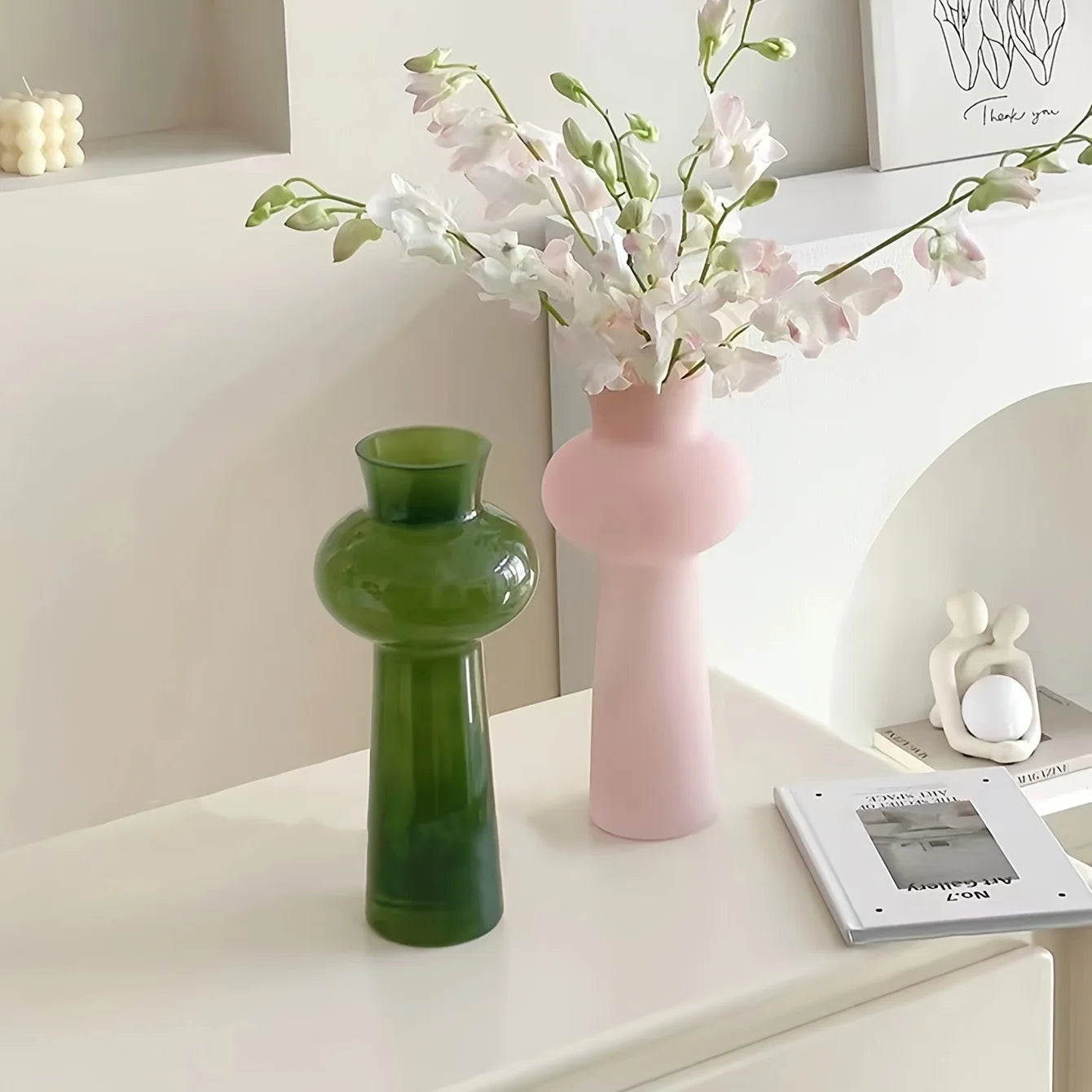 Elegant Nordic-Inspired Glass Vase in Pink&Green-Modern Minimalist Decor for Living Room .Hydroponic Flower Arrangement Display