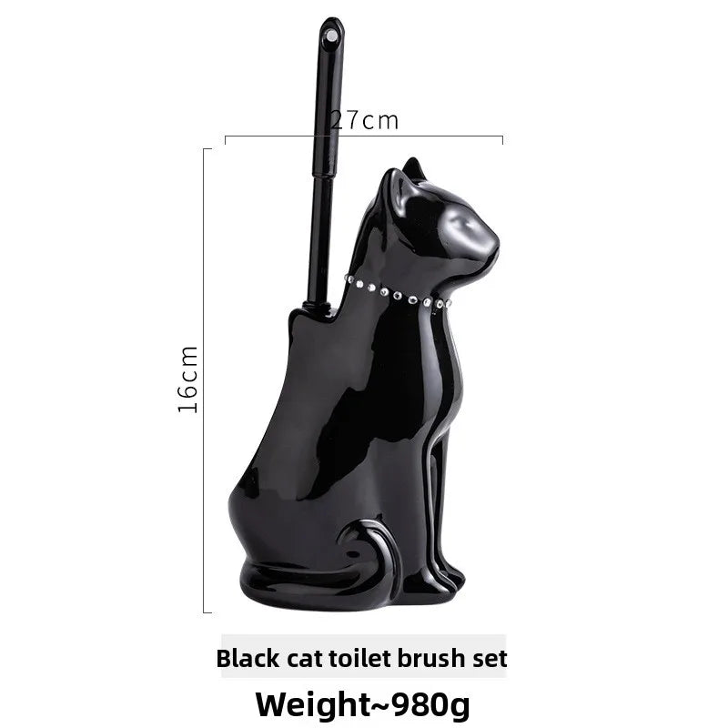 Ceramic Toilet Brush Holder Long Handle Bathroom Cleaning Tool for Home