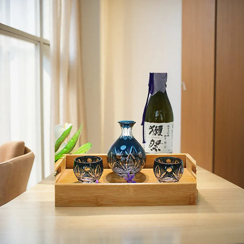 Edo Kiriko Japanese Sake Cup Hand Carved Glassware Sake Set Free Shipping