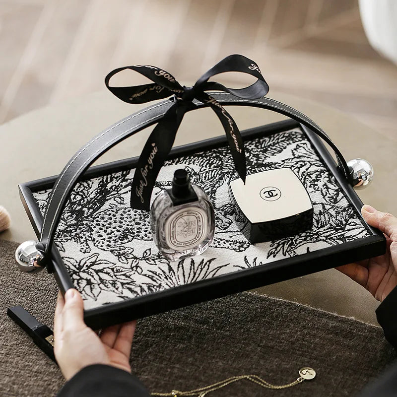 Wooden Entryway Perfume Tray Leather Scented Decorative European Style Jewelry Organizer