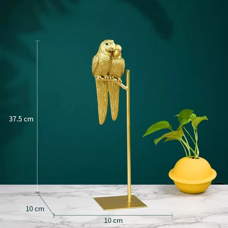 European Style Creative Parrot Resin with Copper TV Cabinet Decor Living Room Home Ornament