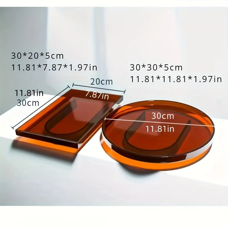 Acrylic Tray Transparent Rectangular & Round Trays For Coffee Table Bathroom Vanity Storage Glassware Organizer