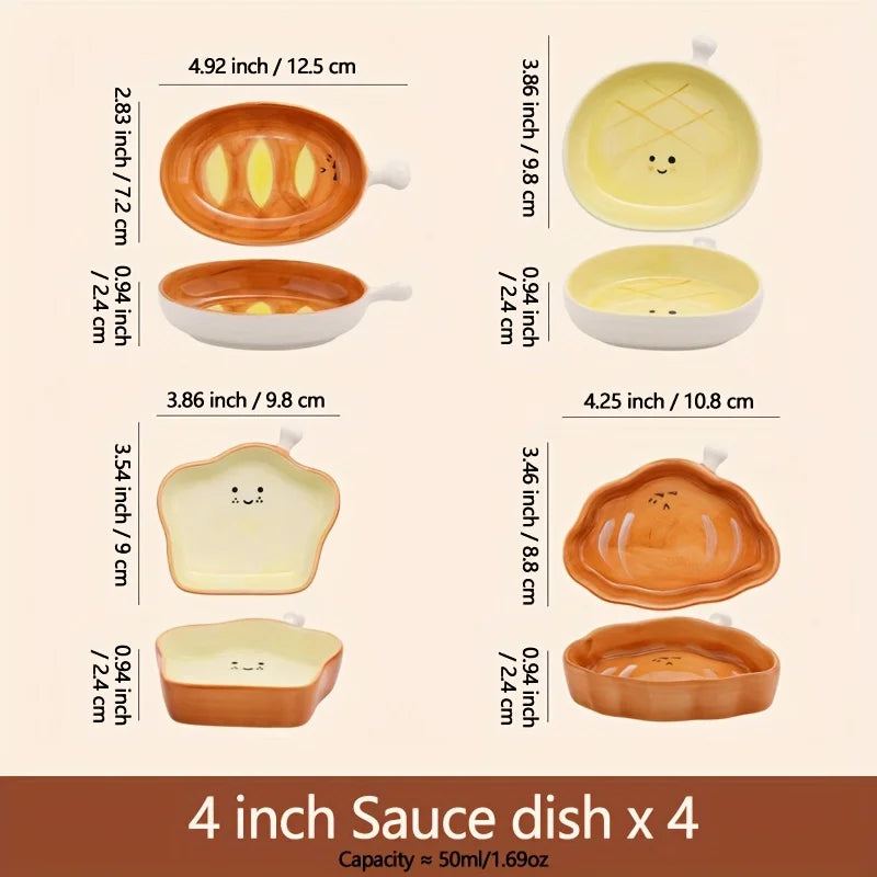 Cute Bread Shaped Ceramic Sauce Dish Creative Home Snack Plate with Handle for Hotpot
