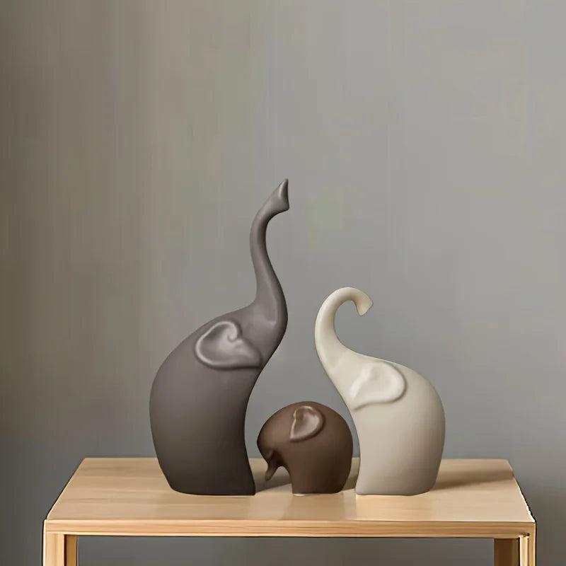 Nordic Matte Ceramic Elephant Family Figurines Modern Home Decor Animal Sculptures for Bookshelf Living Room Office Decor Gifts
