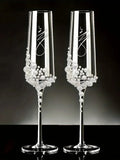 2pcs Elegant Pearl Crystal Champagne Glasses with Cursive Script Design .Handcrafted Clear Glassware for Weddings