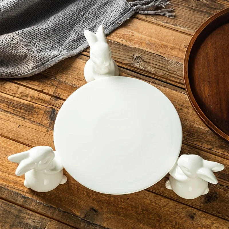 European Creative Ceramic Rabbit Cake Plate Wedding Dessert Stand Fruit Tray Home Decor