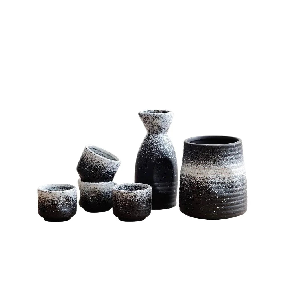 Japanese Ceramic Sake Set with Warmer and Cups for Home Use