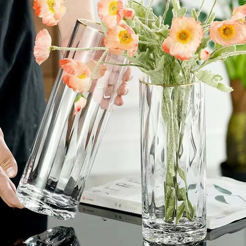 Smoke Gray Transparent Glass Vase with Floral Base for Fresh Flowers Lucky Bamboo Home Decor