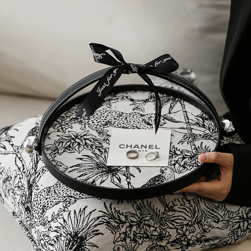 Wooden Entryway Perfume Tray Leather Scented Decorative European Style Jewelry Organizer