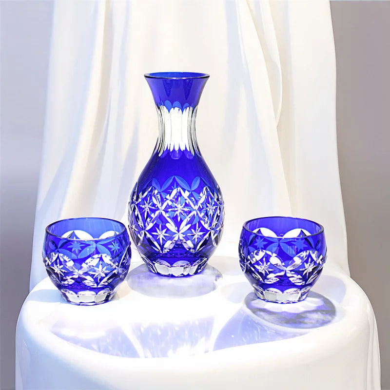 Edo Kiriko Japanese Sake Cup Hand Carved Glassware Sake Set Free Shipping