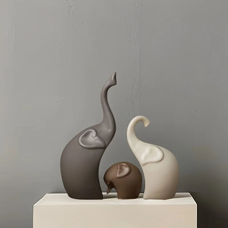 Nordic Matte Ceramic Elephant Family Figurines Modern Home Decor Animal Sculptures for Bookshelf Living Room Office Decor Gifts