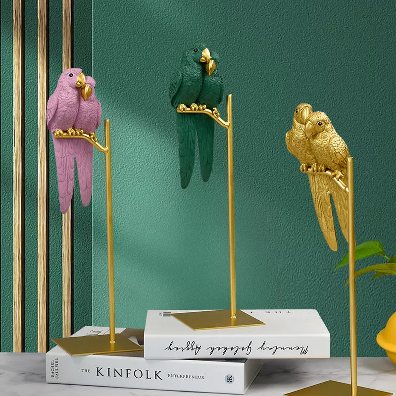 European Style Creative Parrot Resin with Copper TV Cabinet Decor Living Room Home Ornament