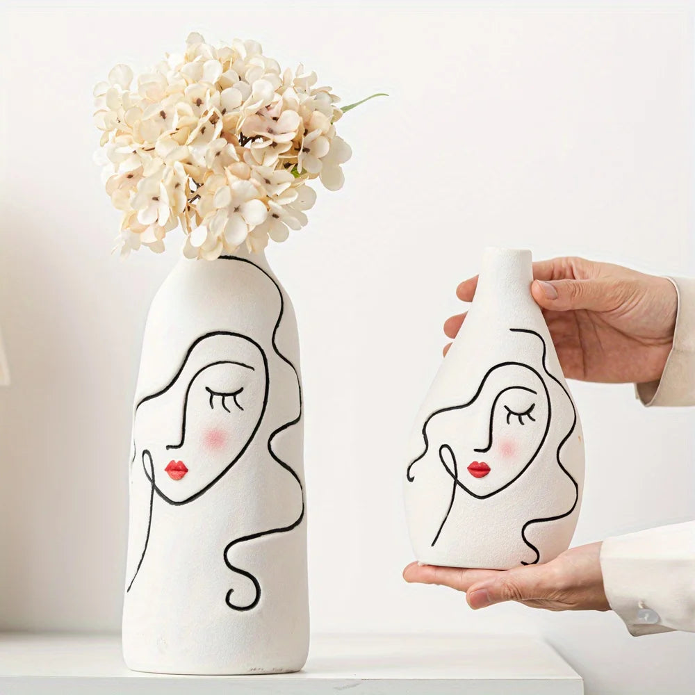 Nordic Hand Painted Face Creative Ceramic Vase Home Living Room Decor Flower Vase Gift