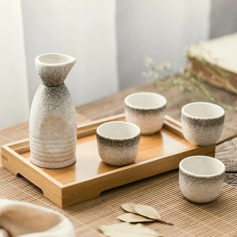 Japanese Ceramic Sake Set with Warmer and Cups for Home Use