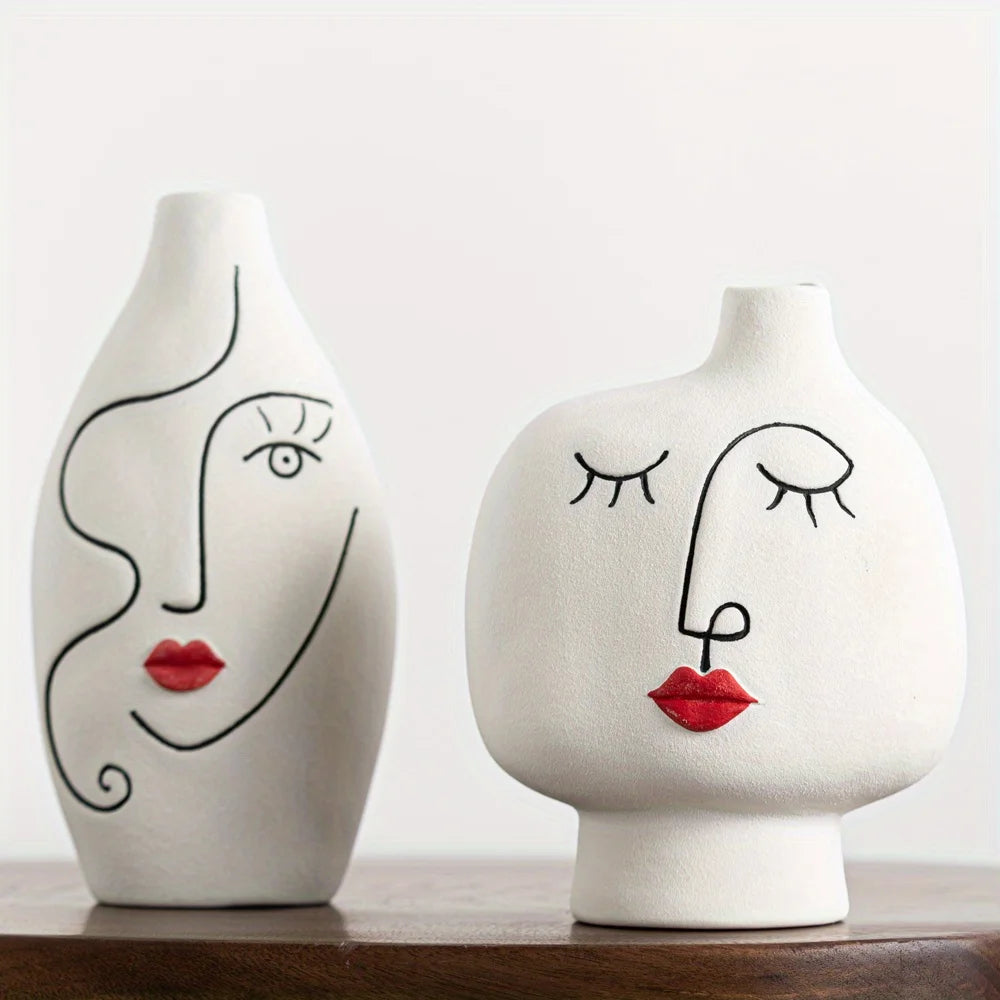 Nordic Hand Painted Face Creative Ceramic Vase Home Living Room Decor Flower Vase Gift