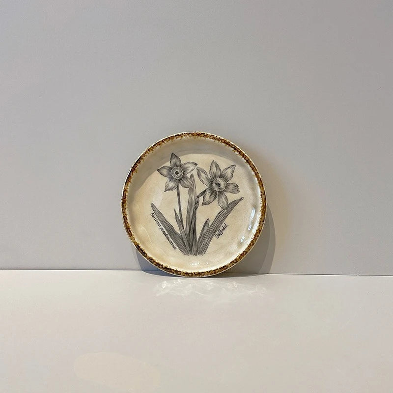 Vintage Ceramic 6 Inch Small Plate for Dessert Snack Fruit Cake Bone Spitting Dish Retro Home Tableware