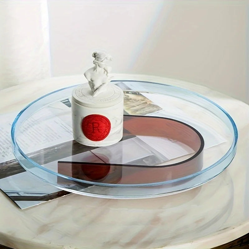 Acrylic Tray Transparent Rectangular & Round Trays For Coffee Table Bathroom Vanity Storage Glassware Organizer