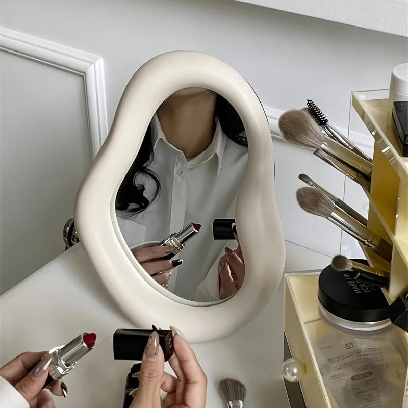 Ceramic Irregular Makeup Mirror, Simple Aesthetic Desktop Vanity Mirror for Bedroom Decoration