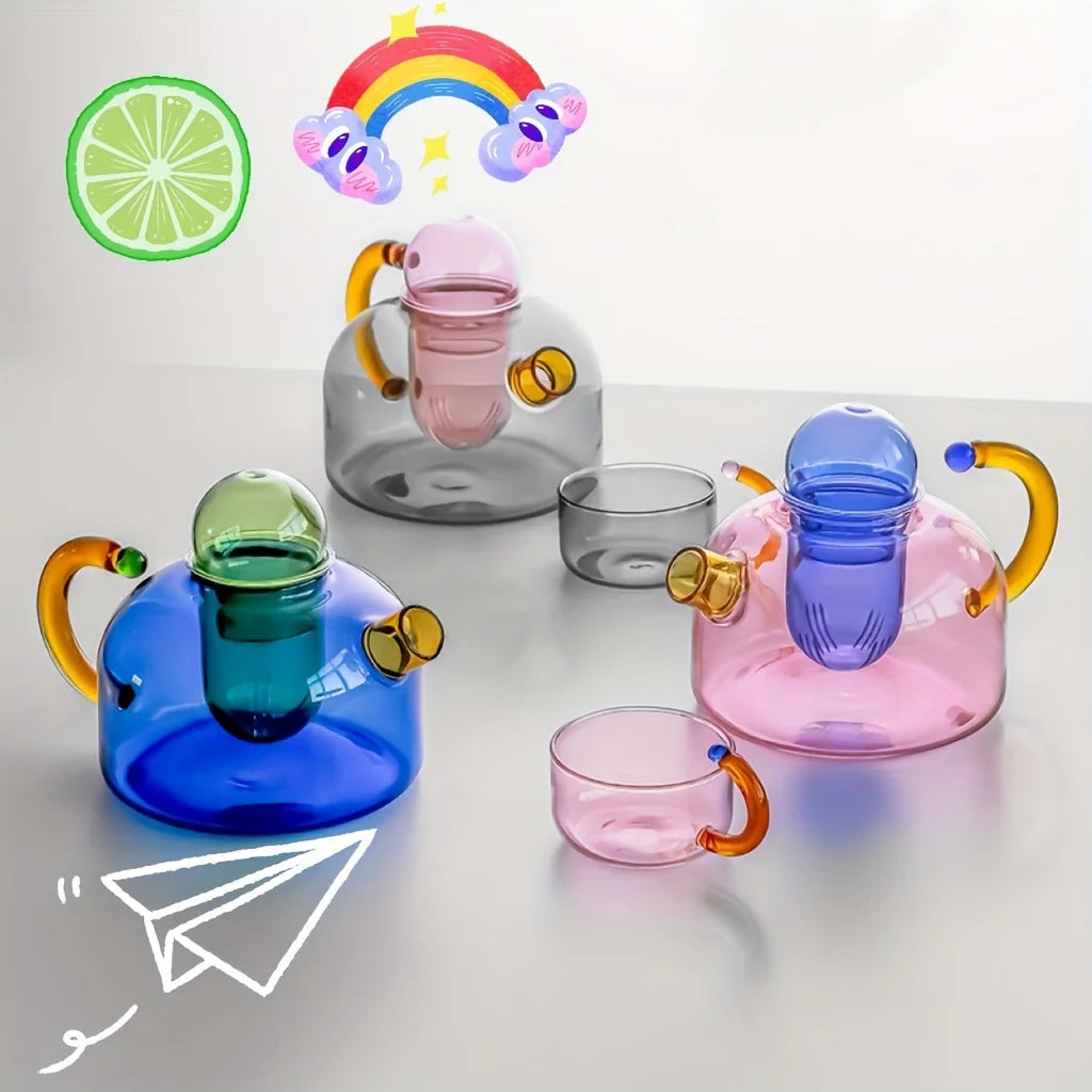 Creative Colorful Heat Resistant Glass Teapot with Tea Strainer for Electric Stove Tea Brewing