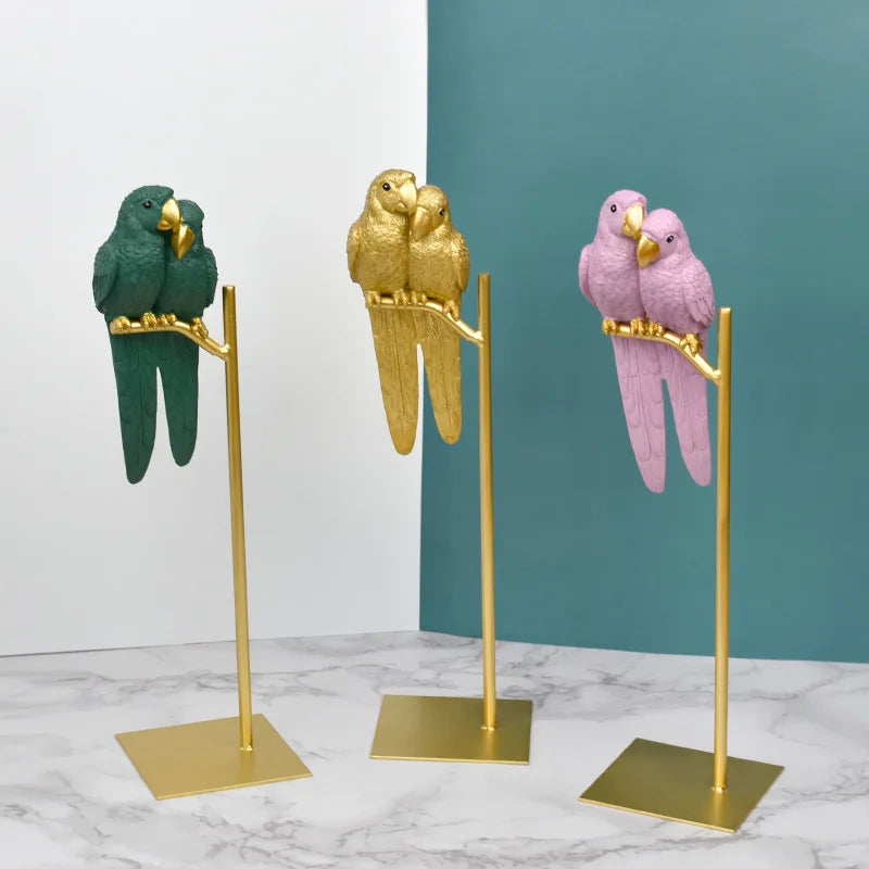European Style Creative Parrot Resin with Copper TV Cabinet Decor Living Room Home Ornament