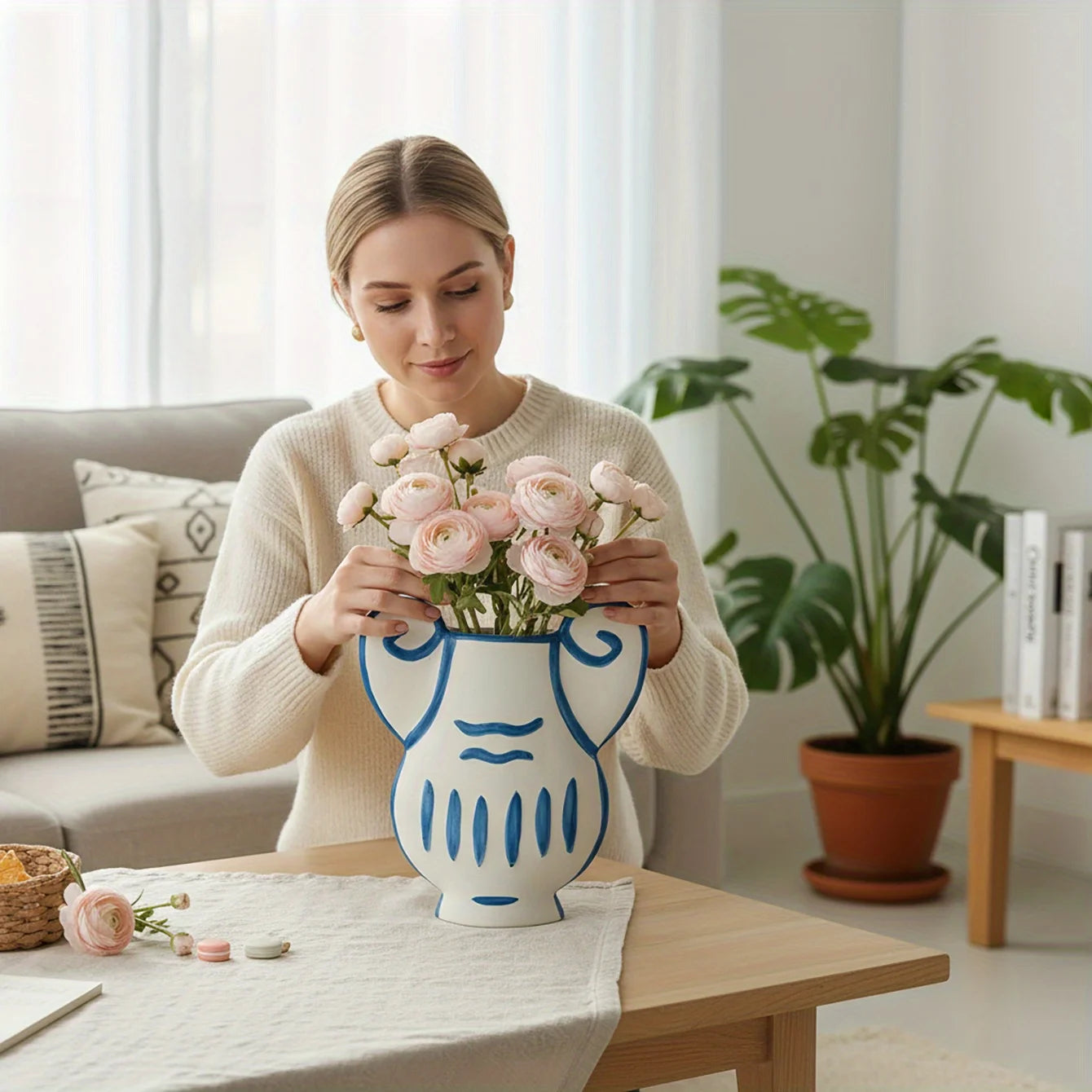 Hand Painted Retro Ceramic Vase for Home Decor Aesthetic Flower Holder Desktop Ornament Hydroponic