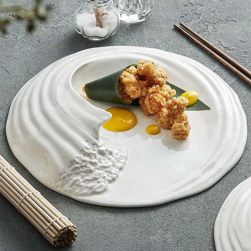 Chic Sea Wave Fusion Ceramic Dinner Plate Restaurant Hotel Grade Cold Dish Presentation