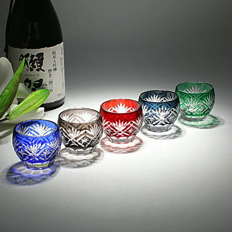 Edo Kiriko Japanese Sake Cup Hand Carved Glassware Sake Set Free Shipping