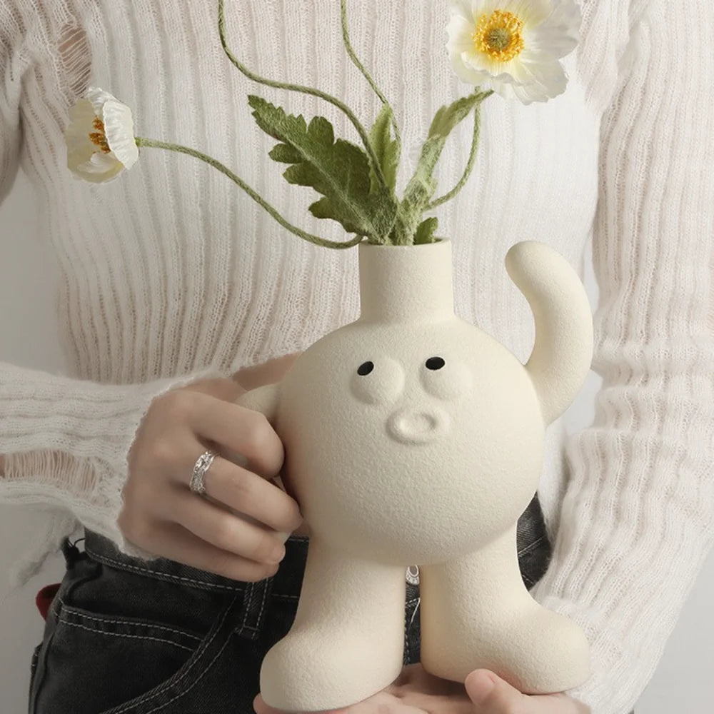 Creative Creamy Big Foot Vase for Home Decor Living Room TV Cabinet Tabletop Cute Flower Pot