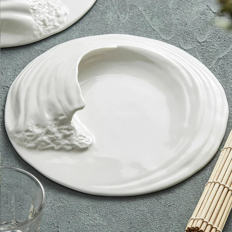 Chic Sea Wave Fusion Ceramic Dinner Plate Restaurant Hotel Grade Cold Dish Presentation