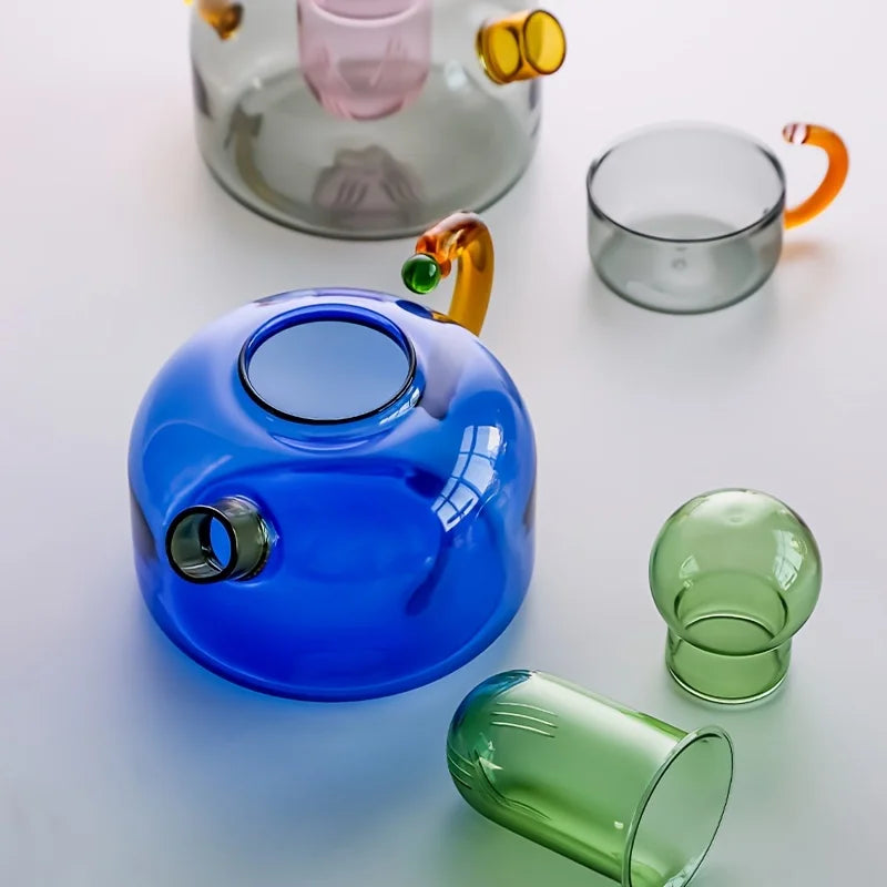 Creative Colorful Heat Resistant Glass Teapot with Tea Strainer for Electric Stove Tea Brewing