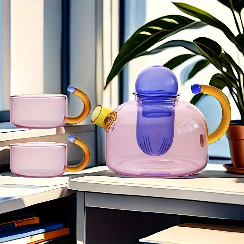 Creative Colorful Heat Resistant Glass Teapot with Tea Strainer for Electric Stove Tea Brewing