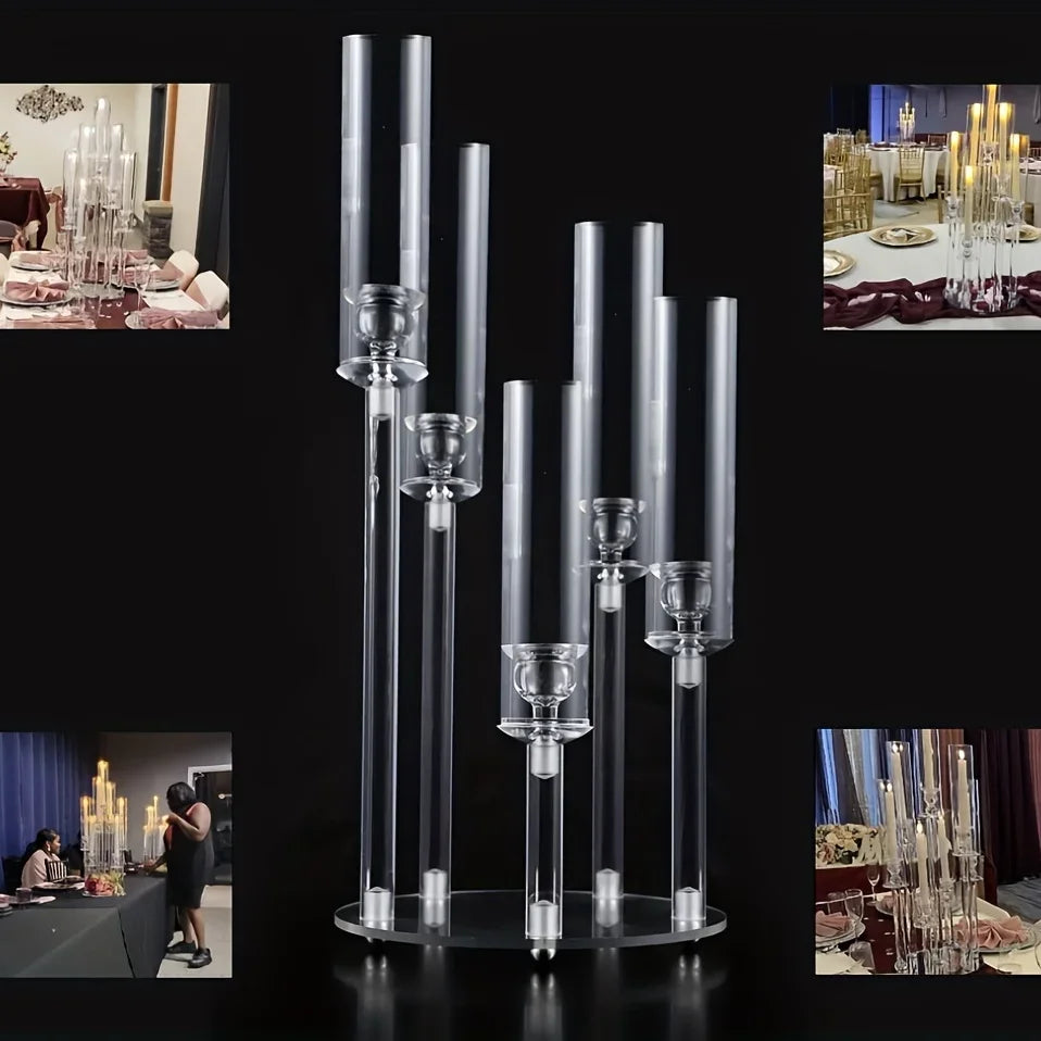 5 Arms Clear Candelabra Centerpieces Tall Acrylic Candelabra Candle Holder For Wedding Birthday Party Dining Table Home Decor