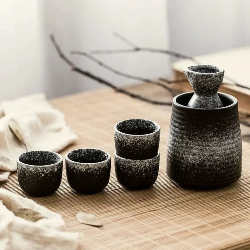 Japanese Ceramic Sake Set with Warmer and Cups for Home Use