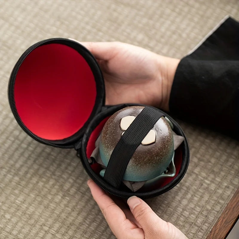 Handmade Kung Fu Ceramic Teapot and Tea Cup Set for Travel, Office, Living Room, Camping - Portable and Creative Gift