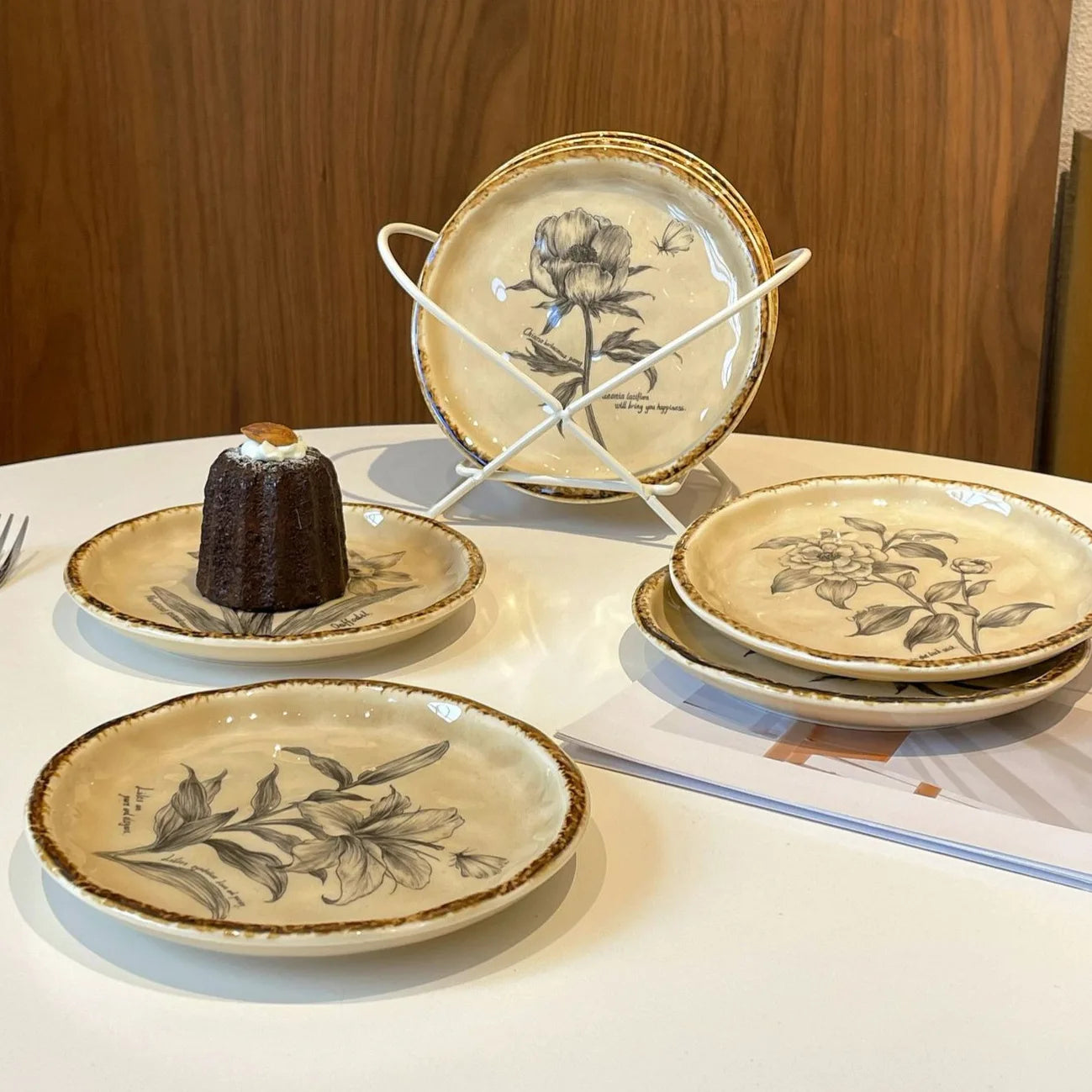 Vintage Ceramic 6 Inch Small Plate for Dessert Snack Fruit Cake Bone Spitting Dish Retro Home Tableware