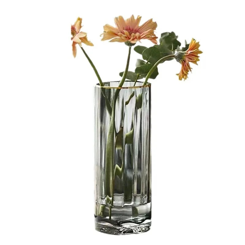 Smoke Gray Transparent Glass Vase with Floral Base for Fresh Flowers Lucky Bamboo Home Decor