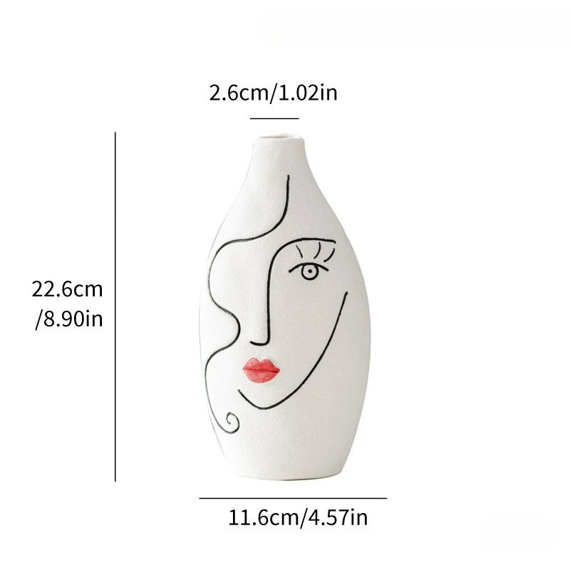 Nordic Hand Painted Face Creative Ceramic Vase Home Living Room Decor Flower Vase Gift